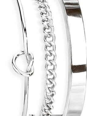NEW 3 pcs Silver Bangle Cuff Bracelet Dainty 14K Gold Cuban Forever Love Knot